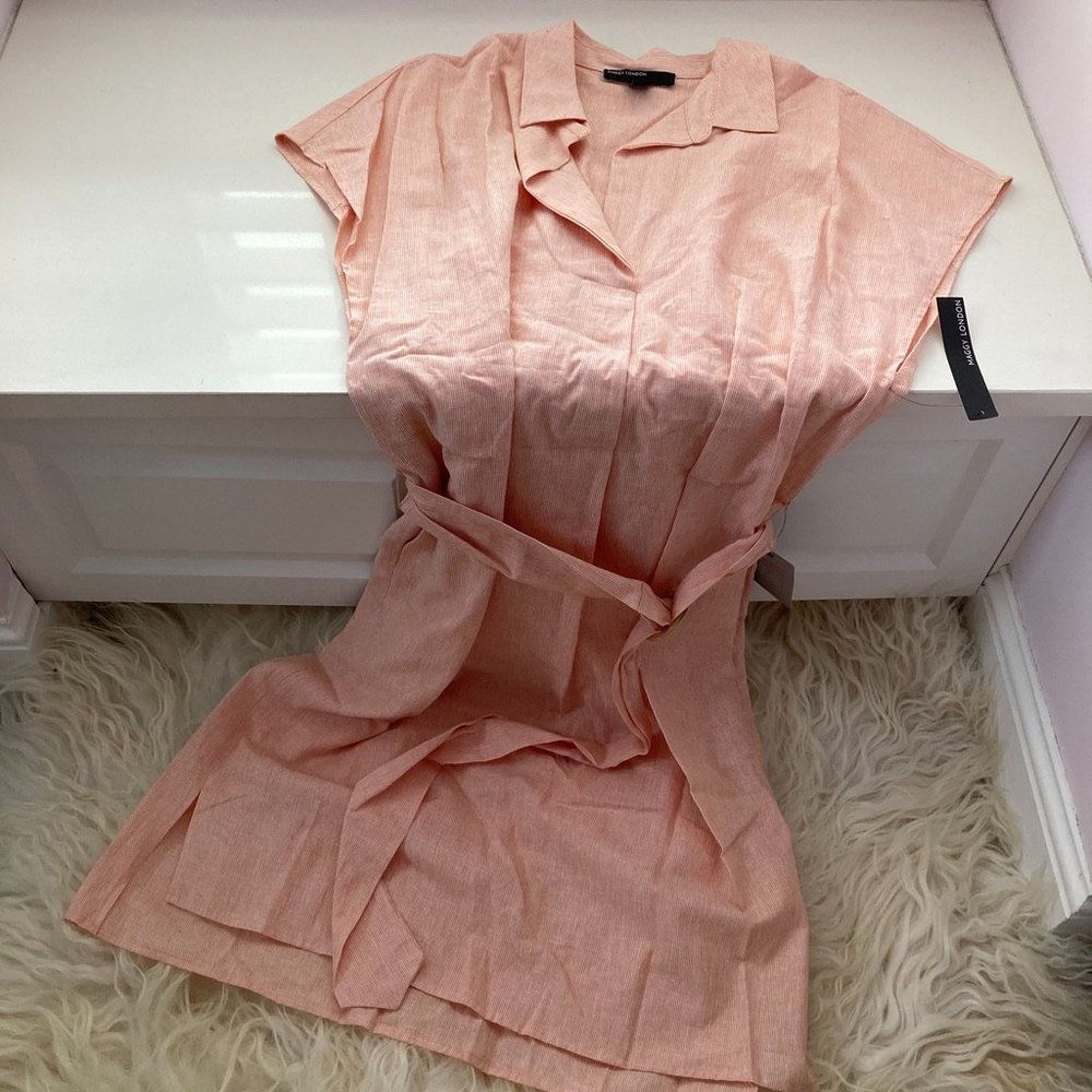 MAGGY LONDON Collared Tie Waist Midi Dress - Picture 2 of 9